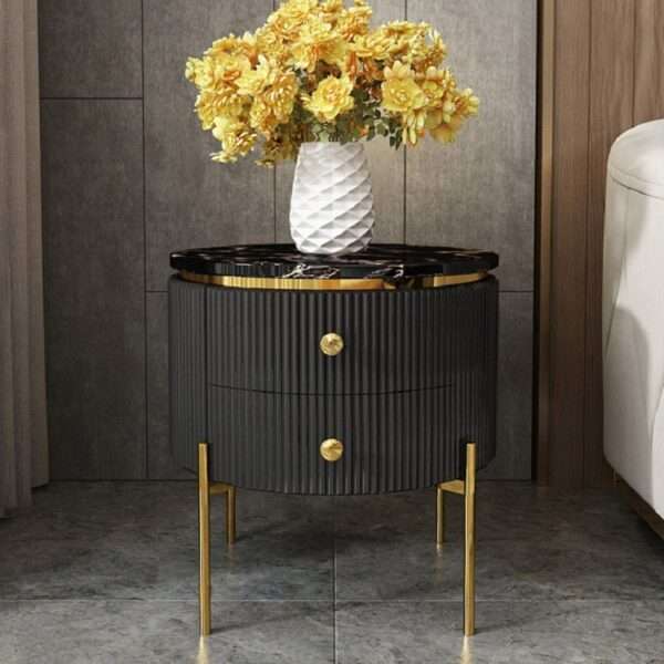 Round Black Wooden Side Table