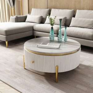 wooden centre table with marble top