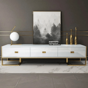 White and Gold TV Console