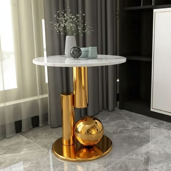 Modanio Round Black Side Table, Modern Style End Table Marble Nightstand SS Frame for Small Space Living Room Bedroom