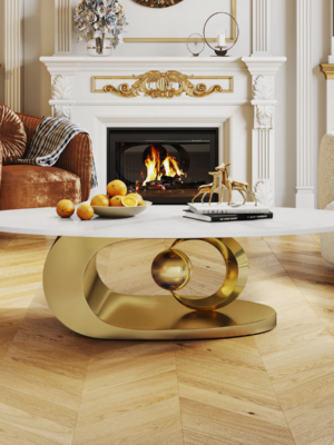 127_6 Modanio Astra Luna Coffee Table with Marble Top | PVD Finish