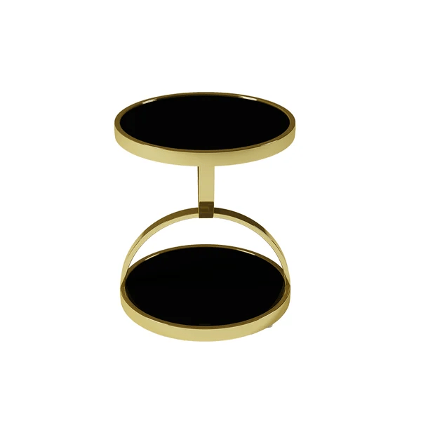Modanio Handmade Damru Style Side Table With Gold Finish And Glasses
