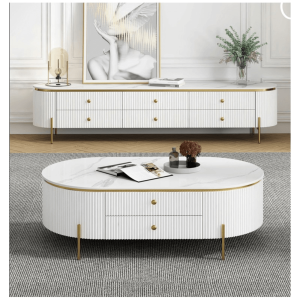 Modanio White Oval Storage Coffee Table With Drawers