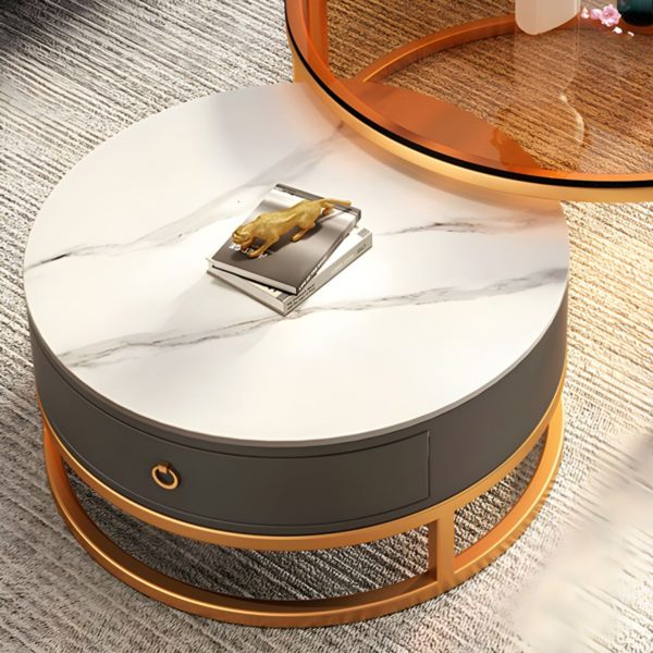 Modanio Space-Saving Nesting Coffee Table Set with Marble, Glass, Wooden Box & Iron Frame