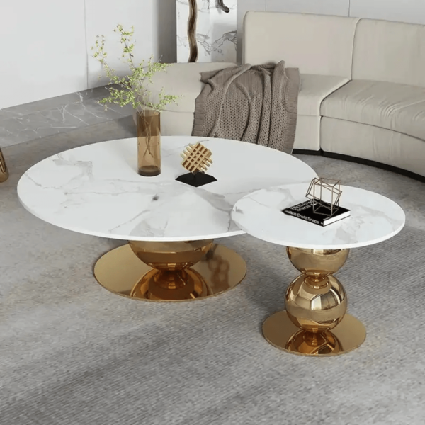 Modanio Radius Round Coffee Table with Gold Finish and Marble Top