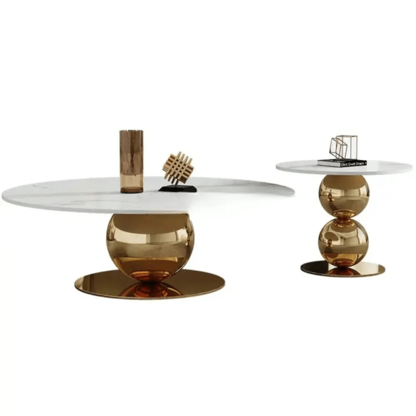 Modanio Radius Round Coffee Table with Gold Finish and Marble Top