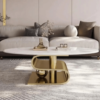 Modanio Vertex Marble Top Coffee Table – Oval Centre Table with Premium Gold Stainless-Steel Base
