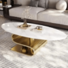 Modanio Vertex Marble Top Coffee Table – Oval Centre Table with Premium Gold Stainless-Steel Base