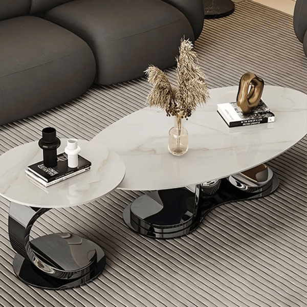 Modanio Set of 2 Orbital Oval Centre Table With White Marble Top