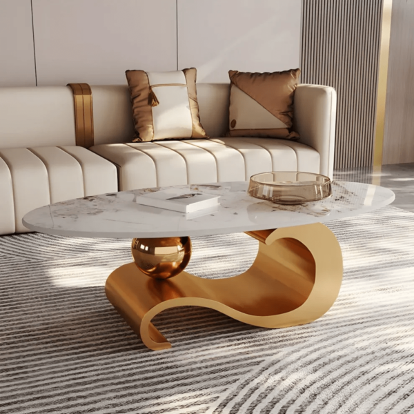 Modanio Nova Oval Coffee Table with PVD Gold Finish And Marble Top