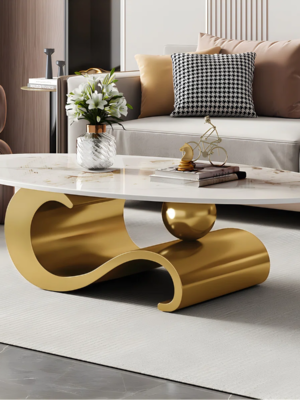 Modanio Nova Oval Coffee Table with PVD Gold Finish And Marble Top