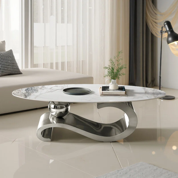 Modanio Nova Oval Coffee Table with PVD Gold Finish And Marble Top