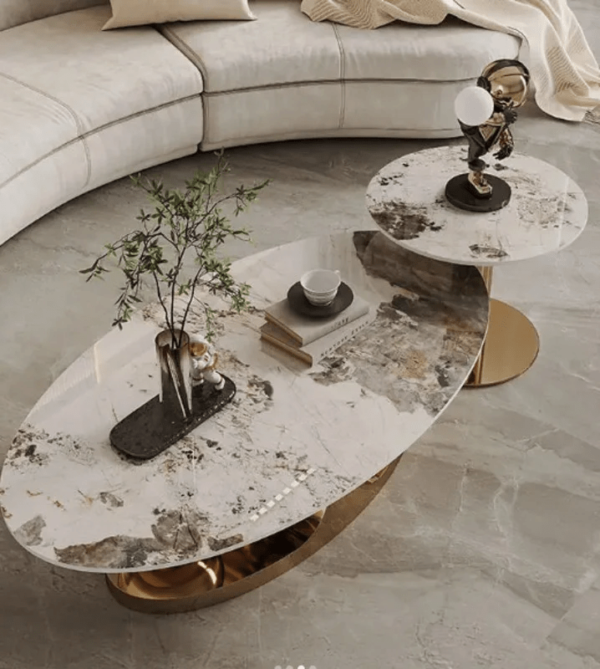 Modanio Celestial Balls Coffee Table With Gold Finish and Marble Top