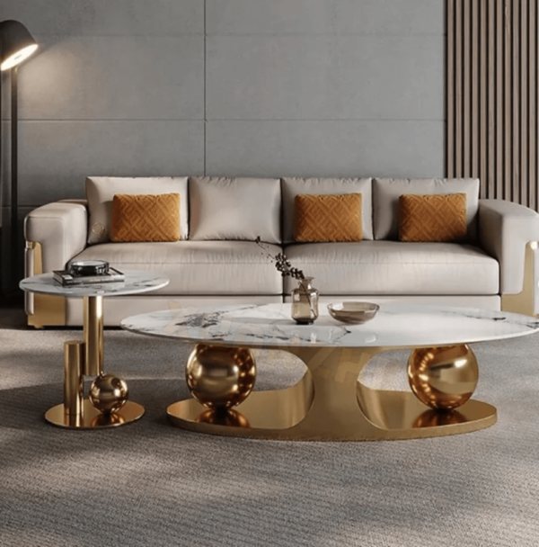 Modanio Celestial Balls Coffee Table With Gold Finish and Marble Top