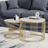 139_1 Modanio Set of 2 Modern Coffee Tables Set – Gold Finish Metal Frame with Composite Marble Top (Round Nesting Centre Tables)