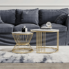 139_2 Modanio Set of 2 Modern Coffee Tables Set – Gold Finish Metal Frame with Composite Marble Top (Round Nesting Centre Tables)