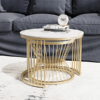 139_3 Modanio Set of 2 Modern Coffee Tables Set – Gold Finish Metal Frame with Composite Marble Top (Round Nesting Centre Tables)