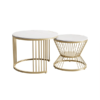 139_4 Modanio Set of 2 Modern Coffee Tables Set – Gold Finish Metal Frame with Composite Marble Top (Round Nesting Centre Tables)