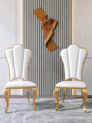 Modanio Luxury Upholstered Dining Chair with Shell Back | Gold & Silver Stainless Steel Legs | Set Of 2