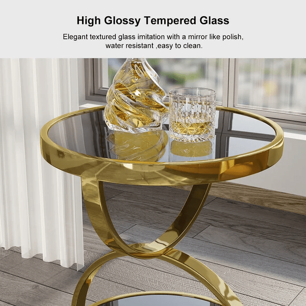 Modanio Handmade Damru Style Side Table With Gold Finish And Glasses