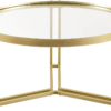 Modanio Round Tea Table for Living Room – Gold Finish Metal Frame with Glass Top