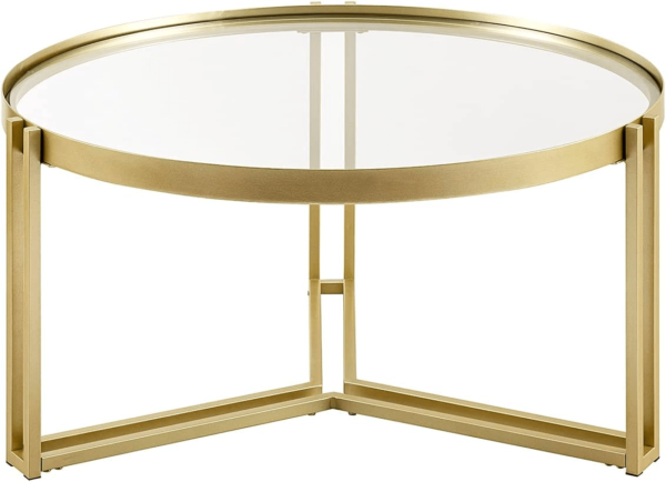 Modanio Round Tea Table for Living Room – Gold Finish Metal Frame with Glass Top