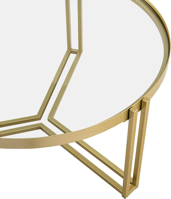Modanio Round Tea Table for Living Room – Gold Finish Metal Frame with Glass Top