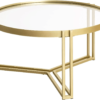 Modanio Round Tea Table for Living Room – Gold Finish Metal Frame with Glass Top