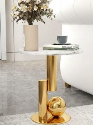 Modanio Round Black Side Table, Modern Style End Table Marble Nightstand SS Frame for Small Space Living Room Bedroom