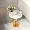 Modanio Round Black Side Table, Modern Style End Table Marble Nightstand SS Frame for Small Space Living Room Bedroom