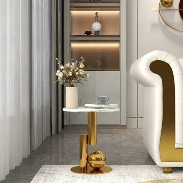 Modanio Round Black Side Table, Modern Style End Table Marble Nightstand SS Frame for Small Space Living Room Bedroom