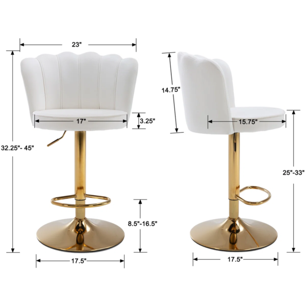 Modanio Adjustable Velvet Bar Chair | 360° Swivel Counter Height Bar Stool