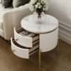 Modanio Round  Wooden Side Table with Italian Marble Top & Storage