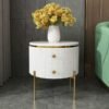 Modanio Round  Wooden Side Table with Italian Marble Top & Storage