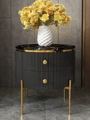 IMG-20250127-WA0124 Modanio Round Wooden Side Table with Italian Marble Top & Storage