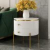 Modanio Round  Wooden Side Table with Italian Marble Top & Storage