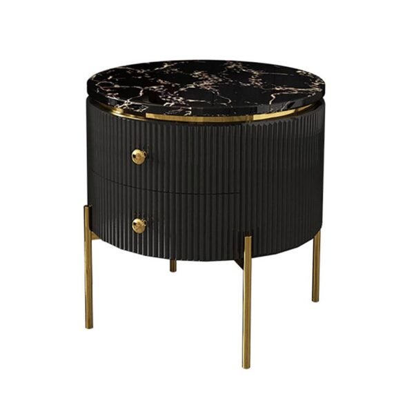 Modanio Round  Wooden Side Table with Italian Marble Top & Storage