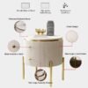 Modanio Round  Wooden Side Table with Italian Marble Top & Storage