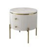 Modanio Round  Wooden Side Table with Italian Marble Top & Storage