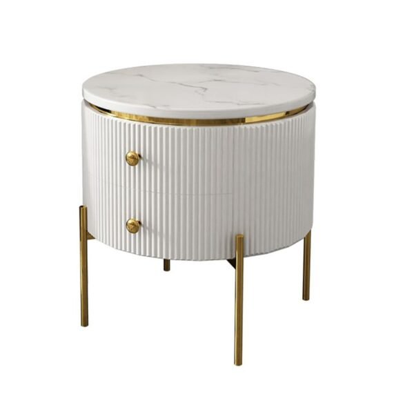Modanio Round  Wooden Side Table with Italian Marble Top & Storage