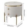 Modanio Round  Wooden Side Table with Italian Marble Top & Storage