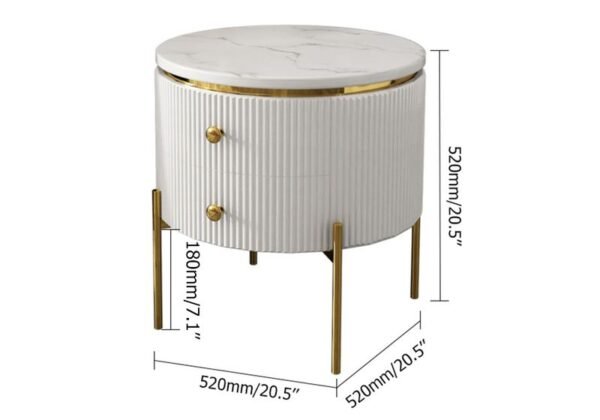 Modanio Round  Wooden Side Table with Italian Marble Top & Storage