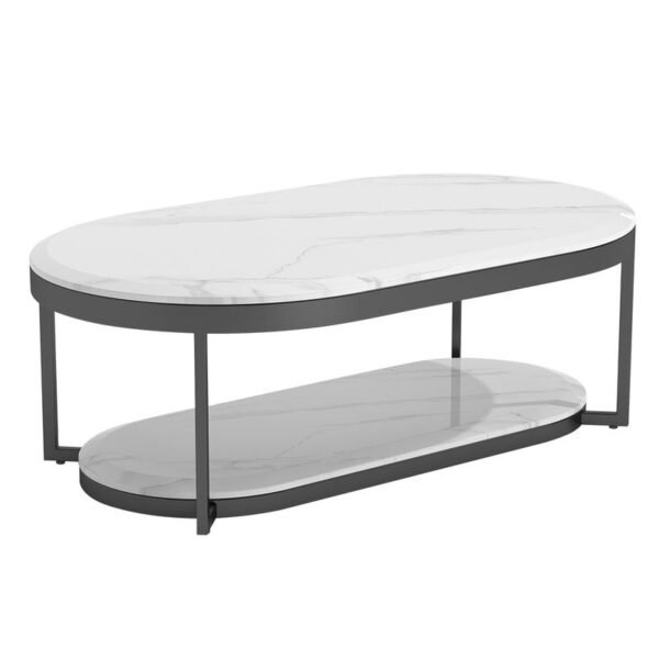 Modanio 2-Tier Metal Black Capsule Coffee Table with Marble Top