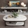 Modanio 2-Tier Metal Black Capsule Coffee Table with Marble Top