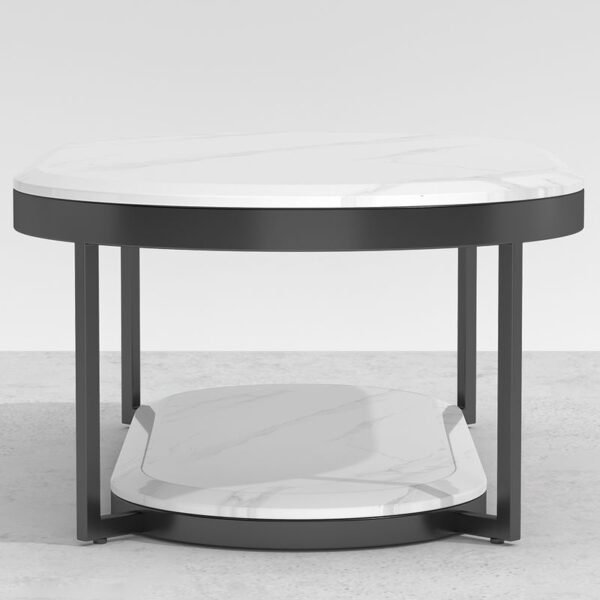 Modanio 2-Tier Metal Black Capsule Coffee Table with Marble Top