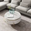 Modanio Wooden Center Table with Marble Top & Storage Drawer – Round Coffee Table with Stainless Steel Frame & PVD Gold Finish
