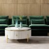 Modanio Wooden Center Table with Marble Top & Storage Drawer – Round Coffee Table with Stainless Steel Frame & PVD Gold Finish