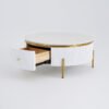 Modanio Wooden Center Table with Marble Top & Storage Drawer – Round Coffee Table with Stainless Steel Frame & PVD Gold Finish