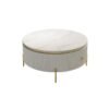 Modanio Wooden Center Table with Marble Top & Storage Drawer – Round Coffee Table with Stainless Steel Frame & PVD Gold Finish