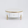 Modanio Wooden Center Table with Marble Top & Storage Drawer – Round Coffee Table with Stainless Steel Frame & PVD Gold Finish